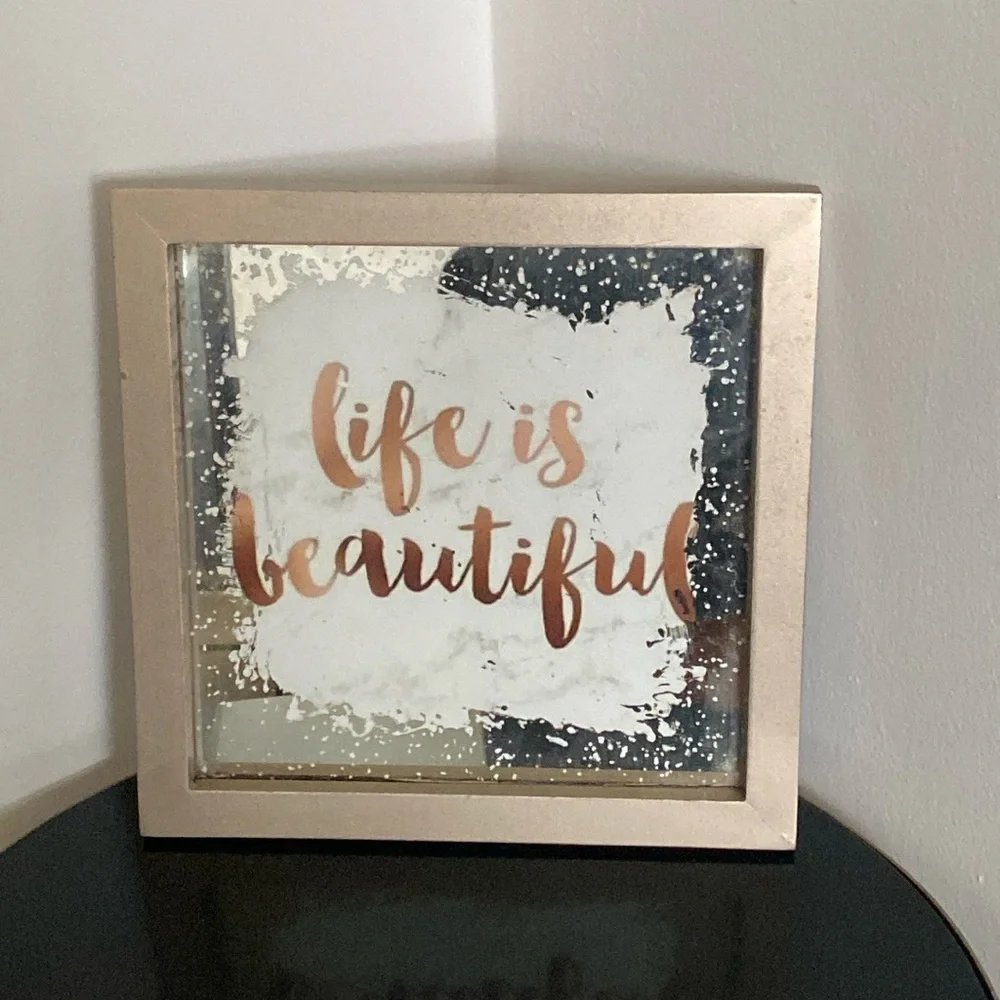 Vintage Pier 1 Life Is Beautiful Mirrored Wall Decor Sign Plaque 10x10